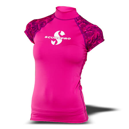 חולצת Rash Guard - נשים, שרוול קצר, ורוד