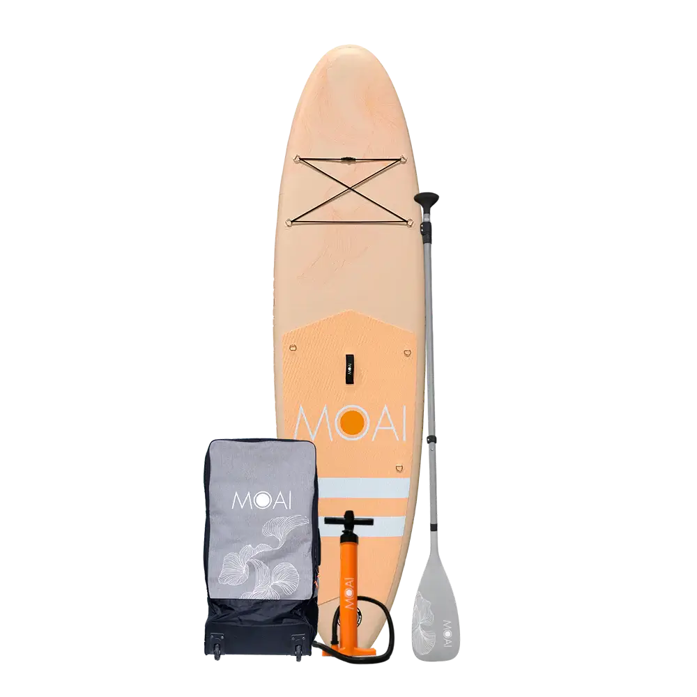 MOAI Beach Vibes SUP 10'6 Dawn Package - ראשית תמונת הסאפ, התיק, משאבה ומצוף