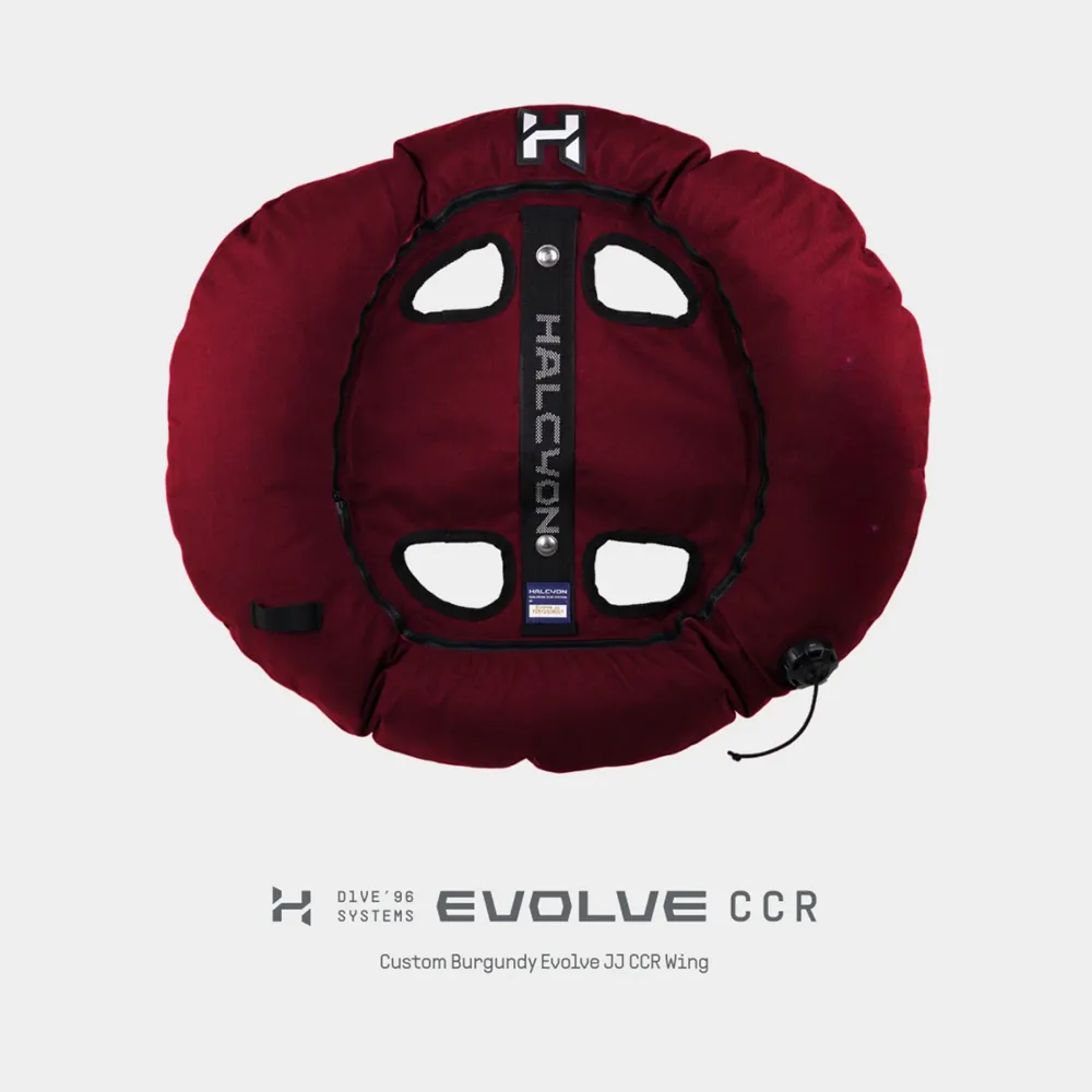 כנף Halcyon Evolve CCR בצבע בורדו בהתאמה אישית, עם כיתוב באנגלית