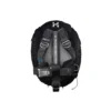 מערכת Halcyon Pro BC System במבט מאחור, עם כנף שחורה, גב מסיבי פחמן, ריפוד אפור, רתמה ומתאם למכל