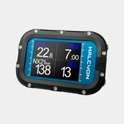 מחשב הצלילה Halcyon Symbios Blue במבט מזווית