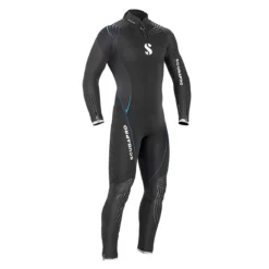 חליפת Definition 5mm לגברים במבט מלפנים, שחורה עם קווי עיטור כחולים