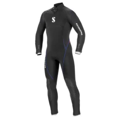 חליפת Definition 7mm Back Zip לגברים מלפנים, בשחור עם קווים כחולים