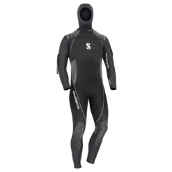חליפת Definition 7mm Hooded לגברים מלפנים, עם כובע מחובר והדפסי מיגון אפורים