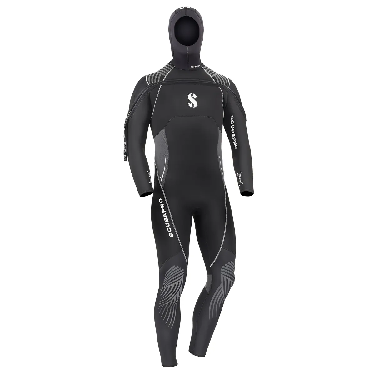 חליפת Definition 7mm Hooded לגברים מלפנים, עם כובע מחובר והדפסי מיגון אפורים