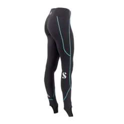 מכנסי K2 Light Pants לנשים במבט מאחור ומהצד, בשחור עם תפרים בטורקיז ורצועות עקב