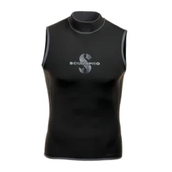 ווסט Sport Hoodless Vest 2mm שחור במבט מלפנים, עם לוגו כהה וגימור אפור בפתחים