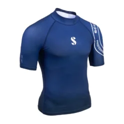 חולצת לייקרה T-Flex UPF 50 Short Sleeve לגברים בכחול כהה עם לוגו SCUBAPRO לבן